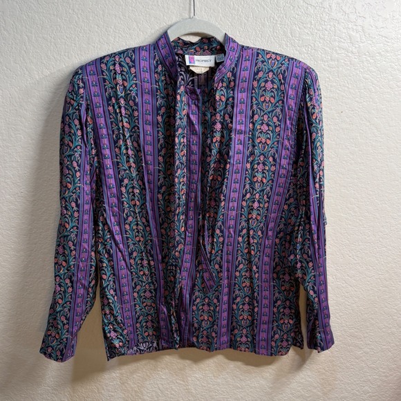Prophecy Tops - Vintage Prophecy Womens Sz 16 Purple‎ Teal Artsy Floral Boho Eclectic Blouse Top